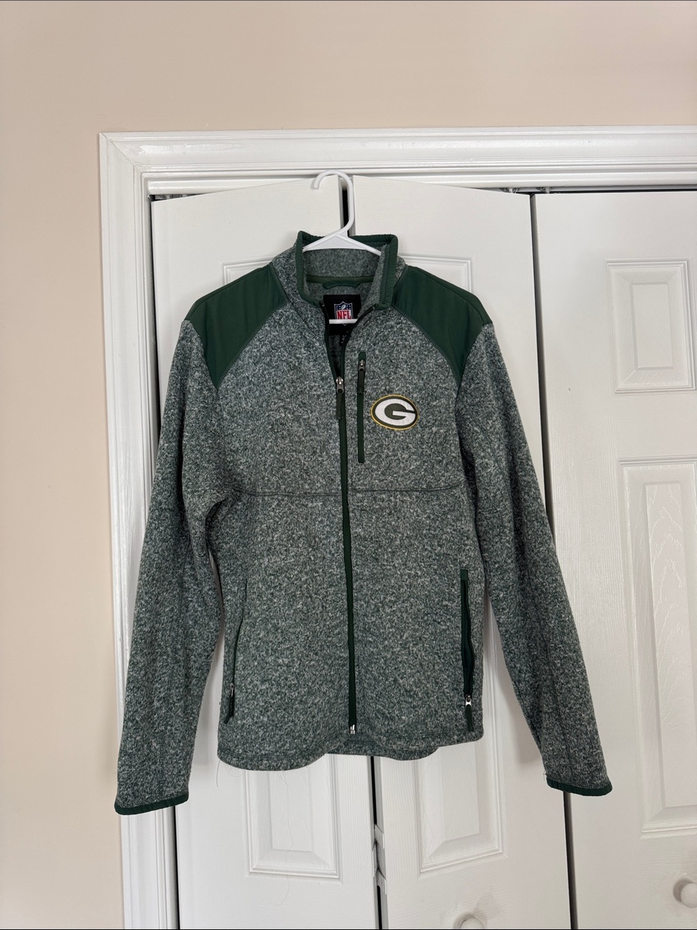 NFL Gray Fleece Jacket with Green Trim